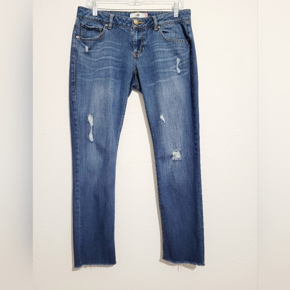 Cabi Boyfriend Jeans Womens Size 6 Distressed Raw Hem Stretch Denim Medium Wash - Picture 2 of 14